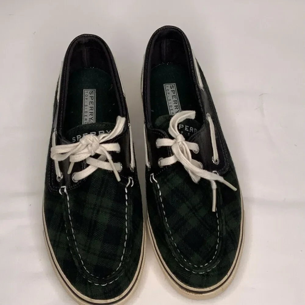 Sperry Top Sider Women's Plaid Boat Shoe Blue Green Size 8M